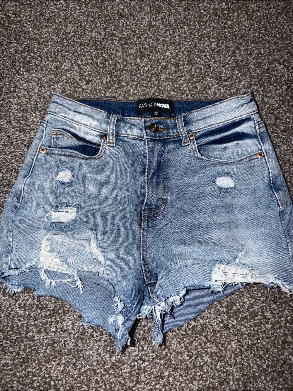 Fashion Nova Washed Light Blue Distressed Denim Shorts